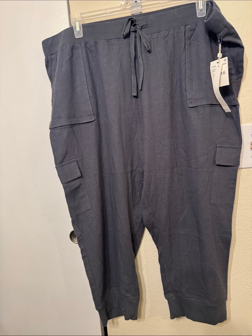 Linen Cargo Jogger Drawstring Cropped Pants 2x Women’s Charcoal NWT 24” inseam